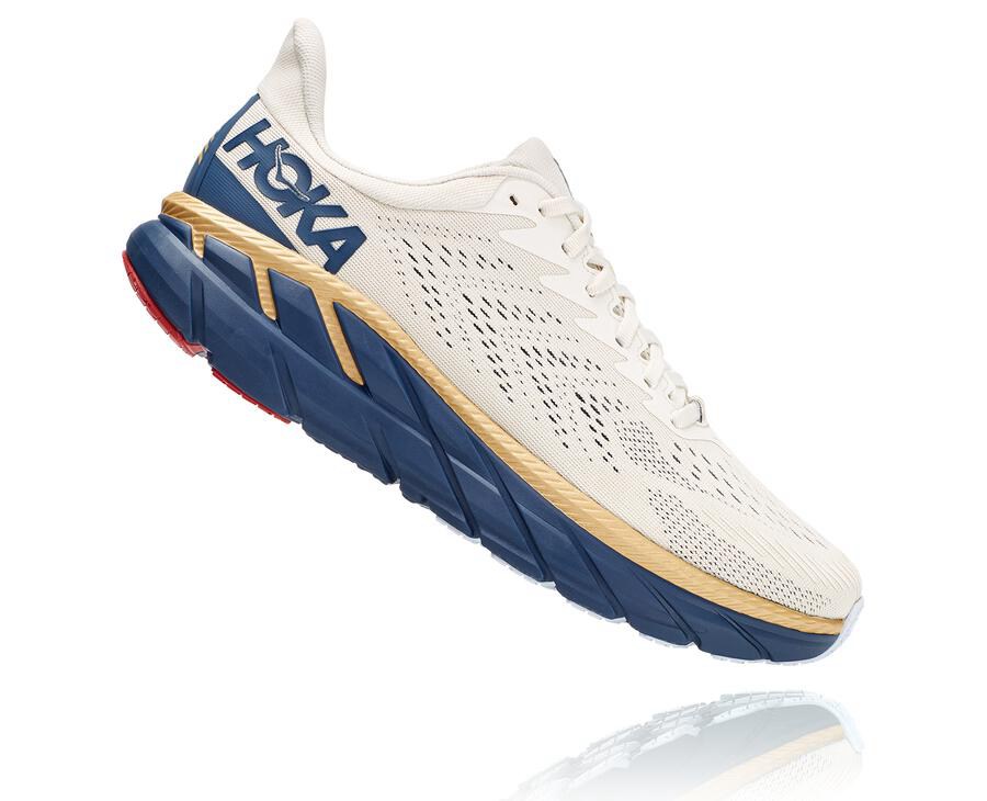 Hoka One One ランニングシューズ メンズ 白/青 - クリフトン 7 - JP3126458